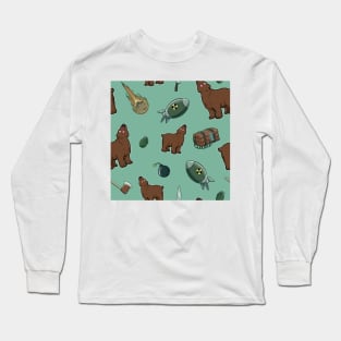 Dumb Bear Danger Pattern (mint) Long Sleeve T-Shirt